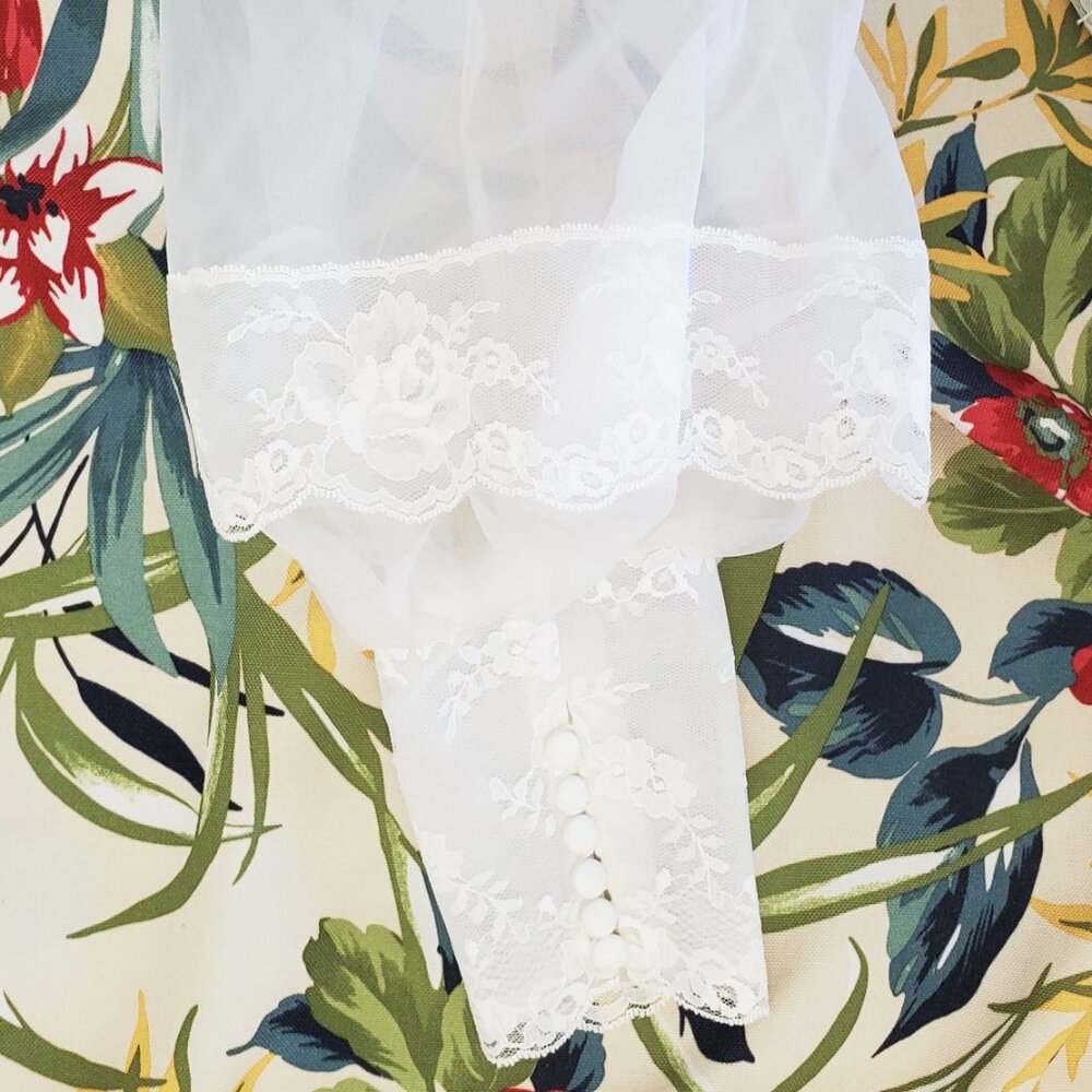 Alfred Angelo Vintage 70s Wedding Dress Lace Prairie Cottagecore Boho Train - Picture 13 of 14